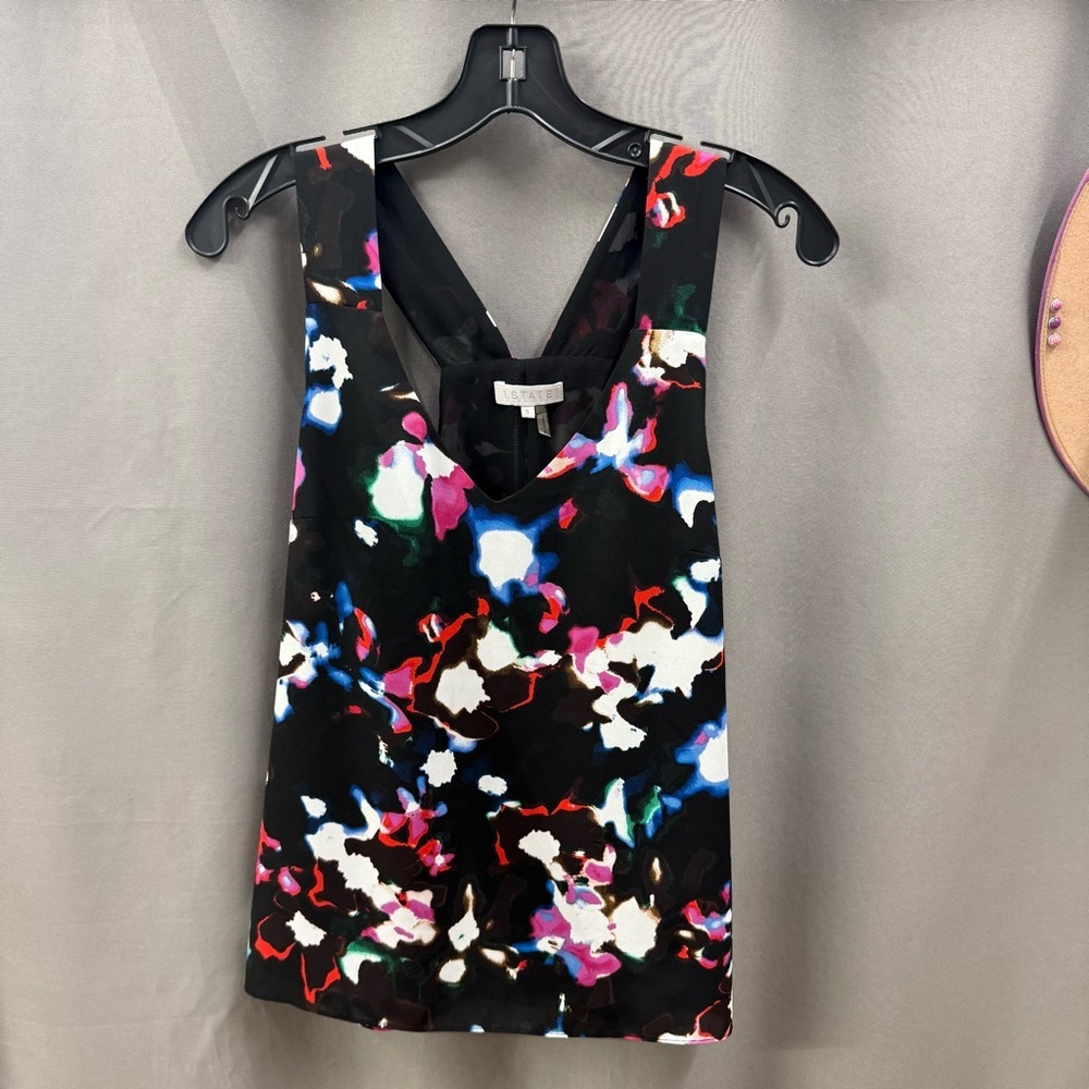 STATE Black Size Small Pattern Top with Multicolor Accents
